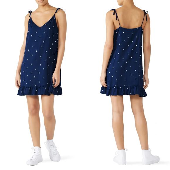 Cupcakes & Cashmere Abacus Dress Polka Dot Tie Straps Lapis Navy & White Medium - Picture 2 of 7